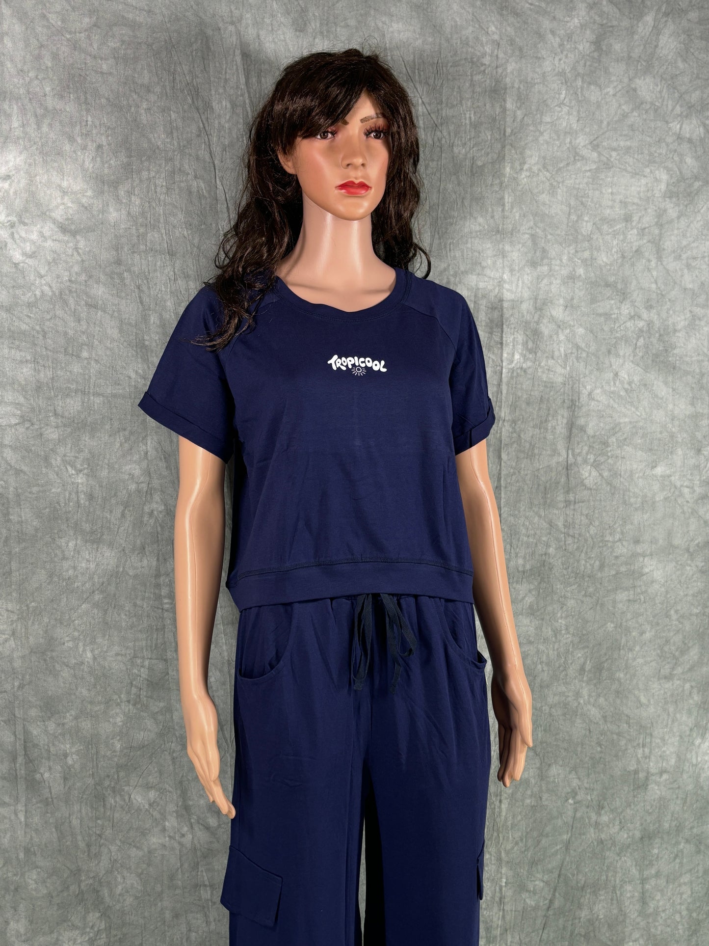 Crop Top & Cargo Pants for Women - Blue