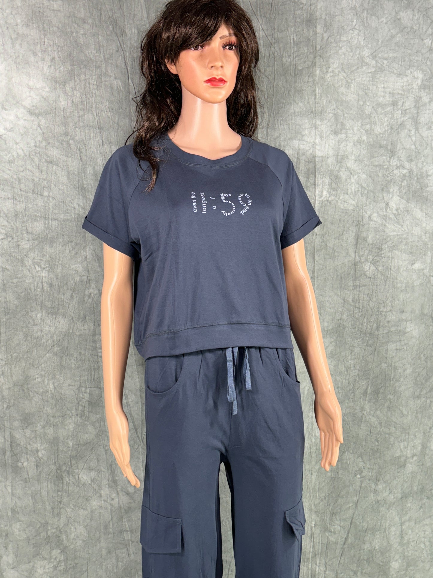 Crop Top & Cargo Pants for Women - Blue