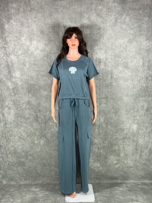 Crop Top & Cargo Pants for Women - Blue