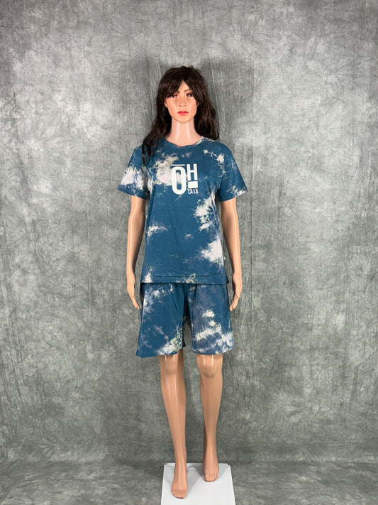 Dhriya Tie & Dye Shorts Set for Women - Blue