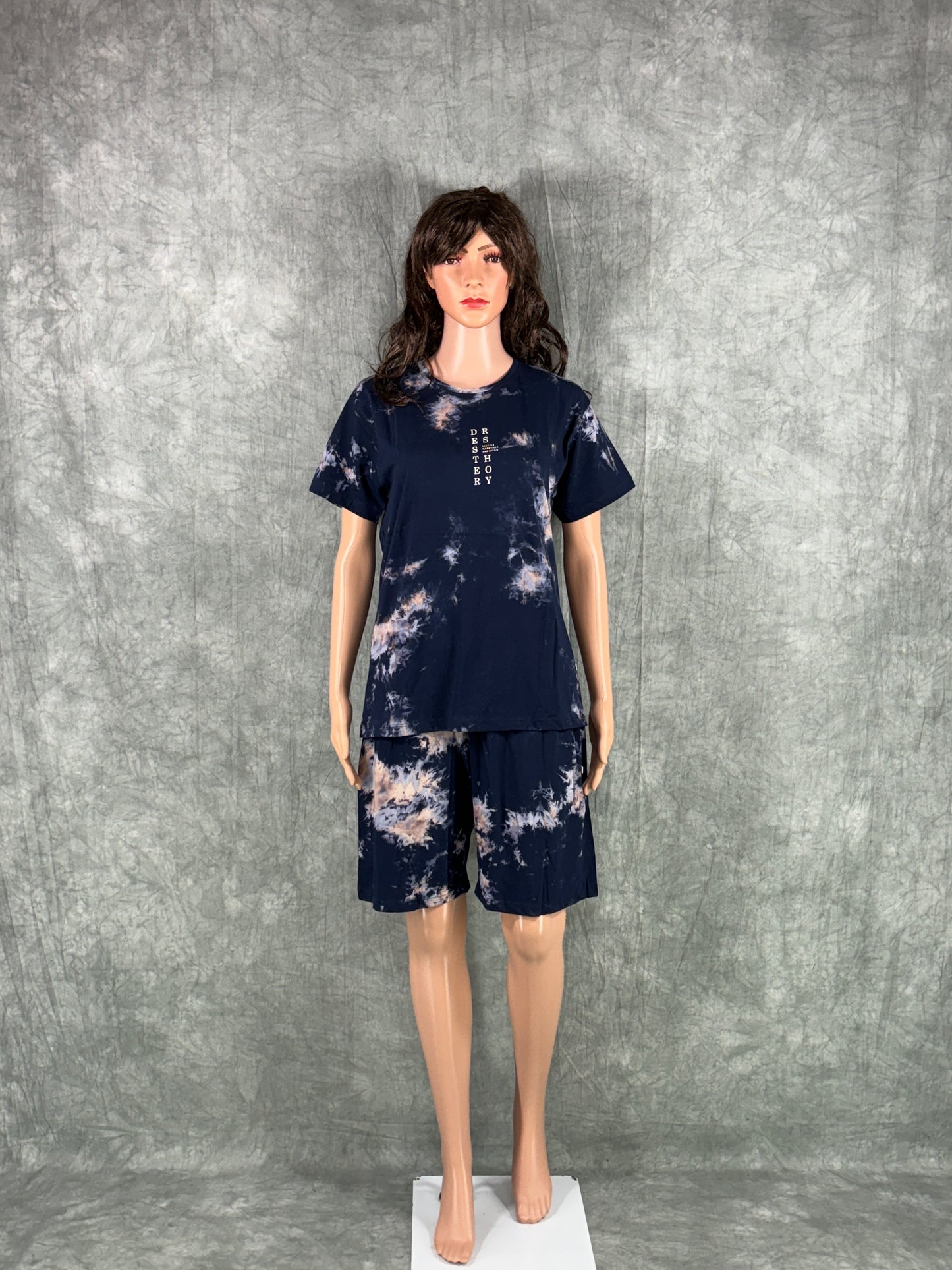 Tie & Dye Shorts Set for Women - Blue