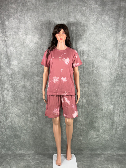 Dhriya Tie & Dye Shorts Set for Women - Peach