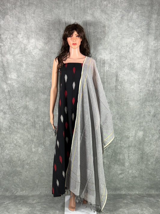 Aadhya - Black and Grey Ikkat Handloom Cotton Unstitched Salwar Suit