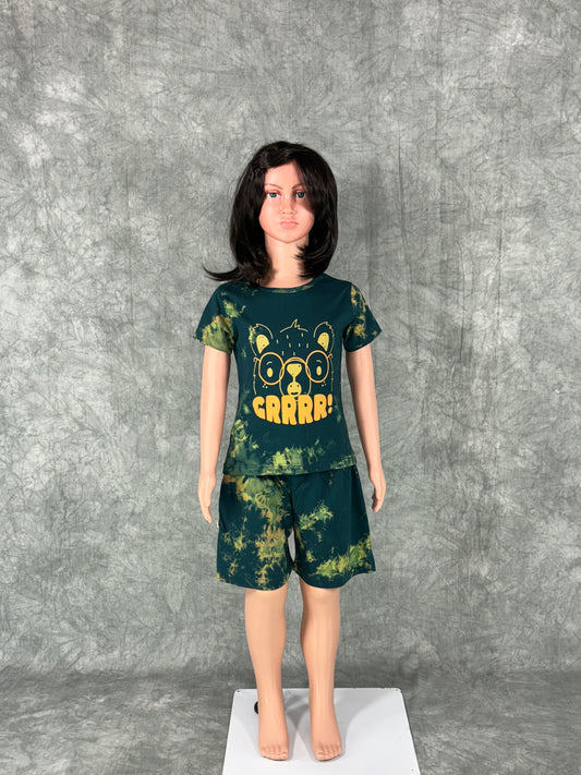 Kids Unisex Tie & Dye Shorts Set - Green