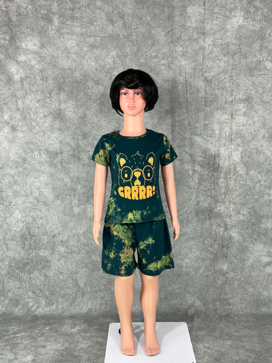 Kids Unisex Tie & Dye Shorts Set - Green