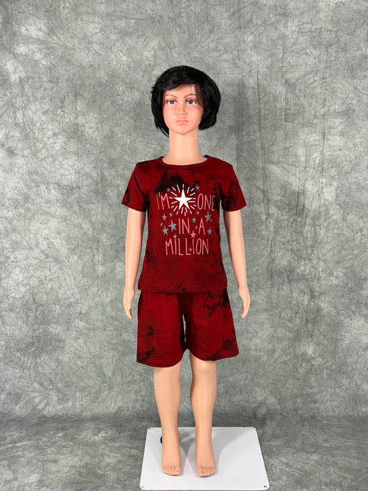 Kids Unisex Tie & Dye Shorts Set - Maroon
