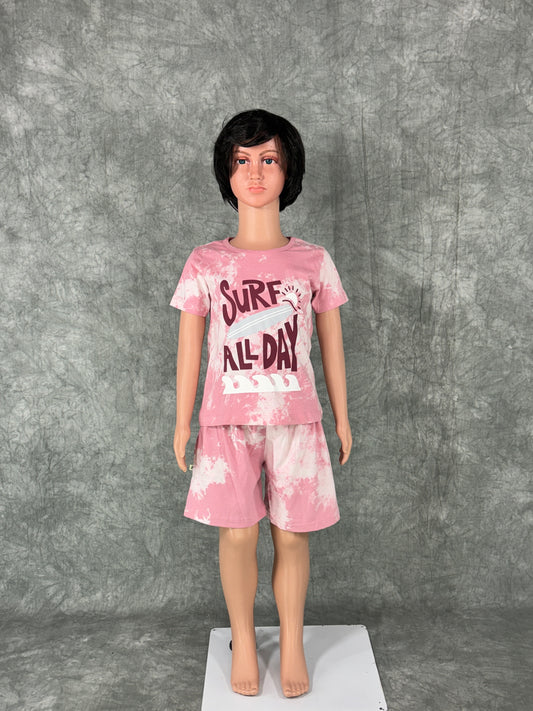 Kids Unisex Tie & Dye Shorts Set - Pink