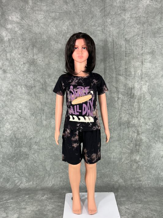 Kids Unisex Tie & Dye Shorts Set - Black