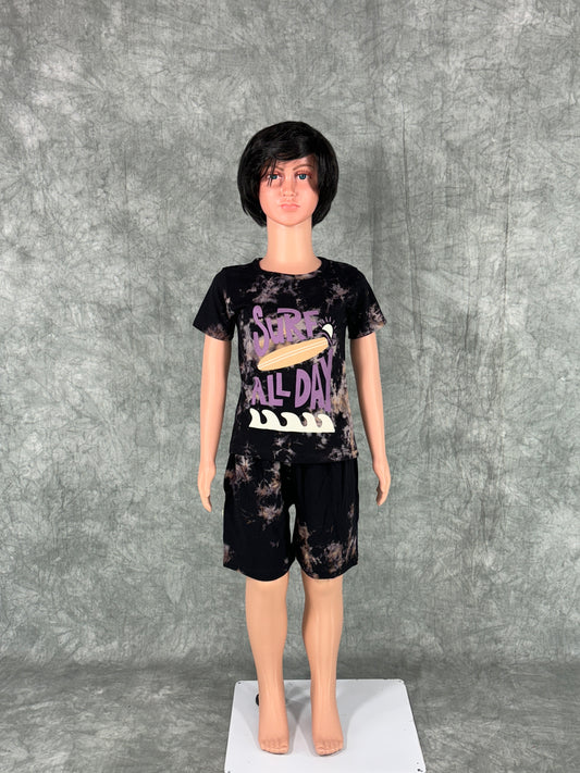 Kids Unisex Tie & Dye Shorts Set - Black