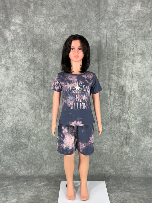 Kids Unisex Tie & Dye Shorts Set - Purple