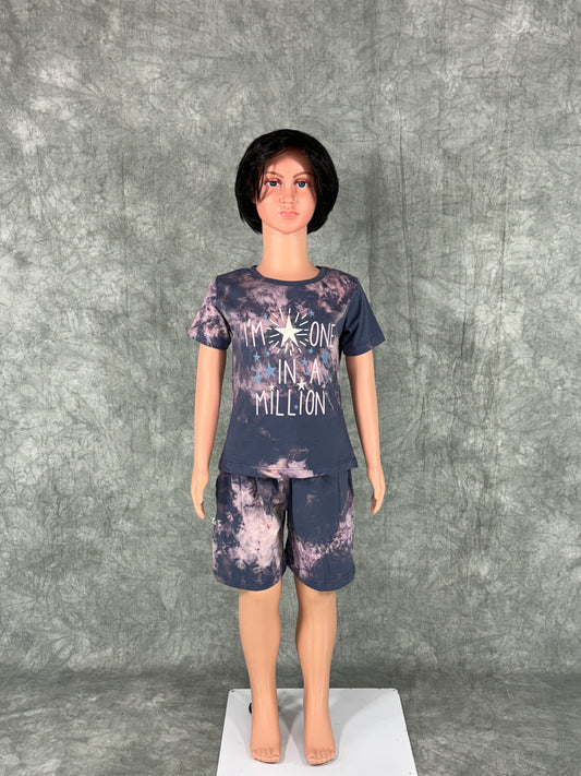 Kids Unisex Tie & Dye Shorts Set - Purple