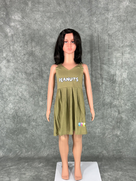 Kids Cotton Sleeveless Frock - Green