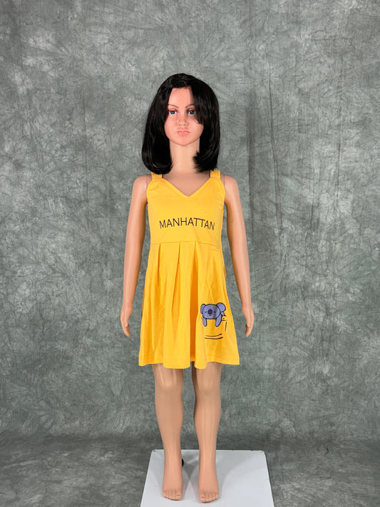 Kids Cotton Sleeveless Frock - Yellow