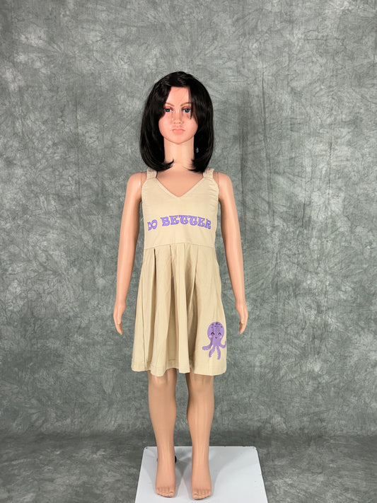 Kids Cotton Sleeveless Frock - Beige