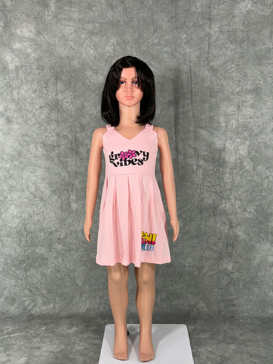 Kids Cotton Sleeveless Frock - Pink