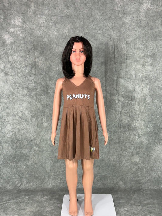 Kids Cotton Sleeveless Frock - Brown