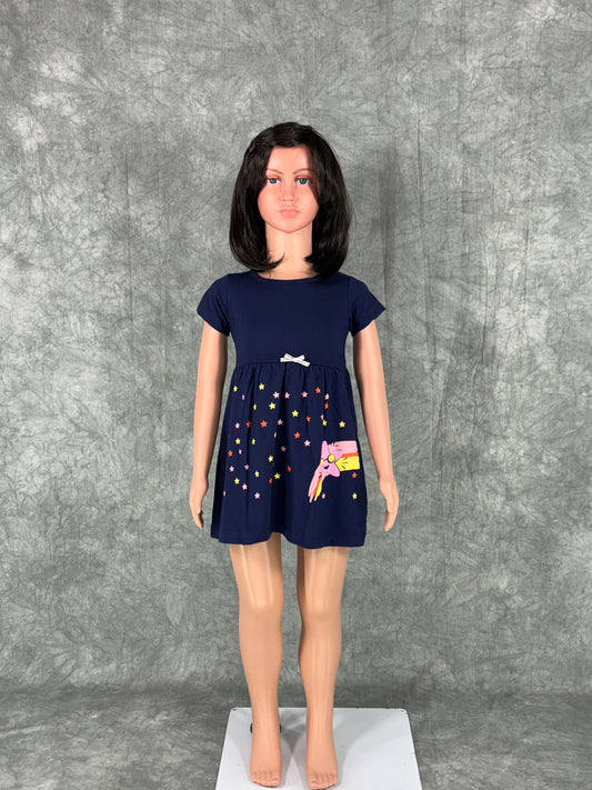 Kids Cotton Sleeve Frock - Blue