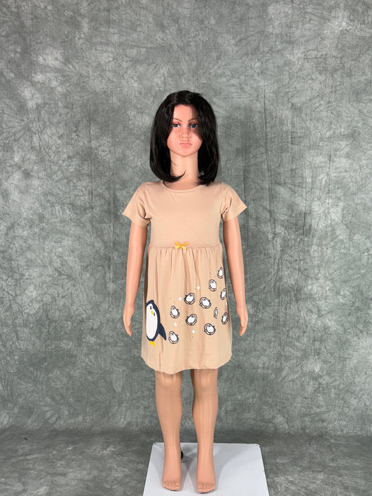 Kids Cotton Sleeve Frock - Beige