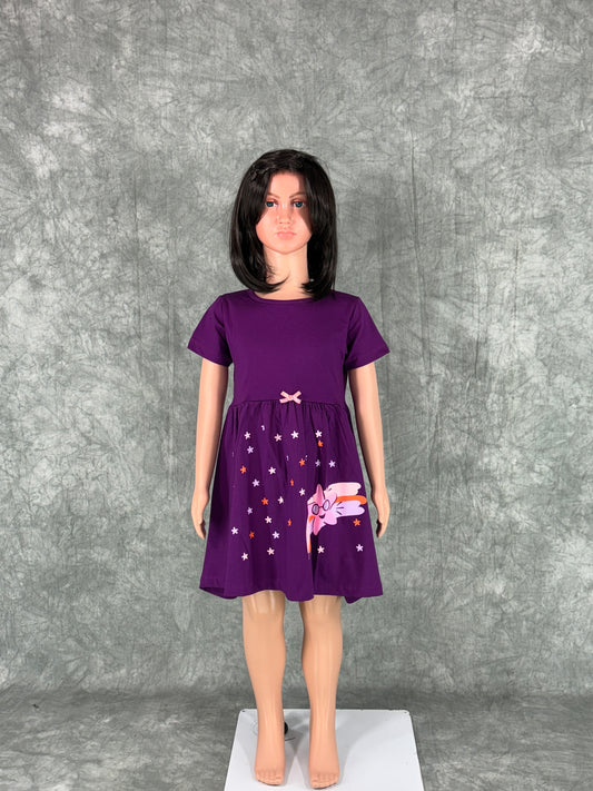 Kids Cotton Sleeve Frock - Violet