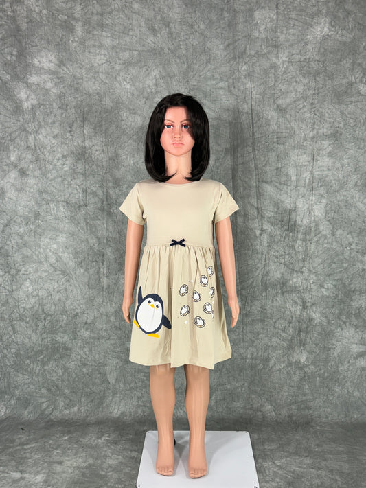 Kids Cotton Sleeve Frock - Beige