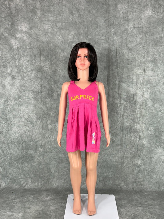 Kids Cotton Sleeveless Frock - Pink