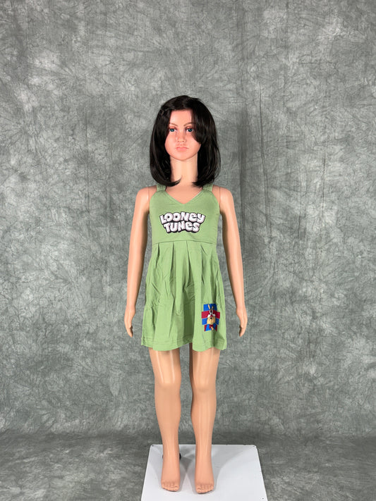 Kids Cotton Sleeveless Frock - Green