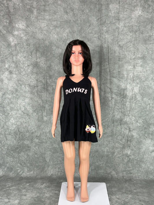 Kids Cotton Sleeveless Frock - Black