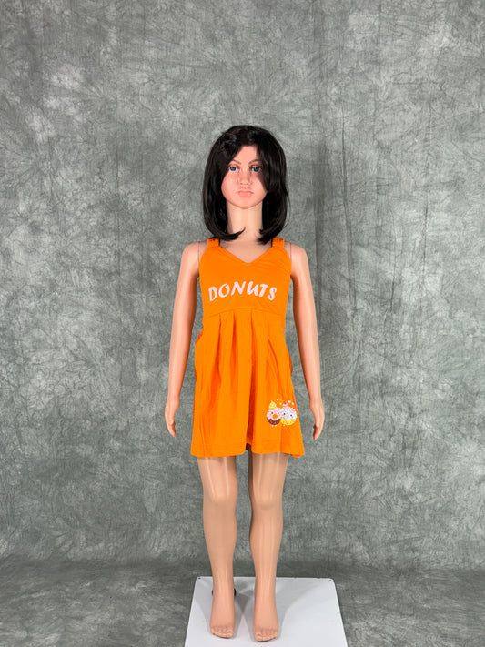 Kids Cotton Sleeveless Frock - Orange