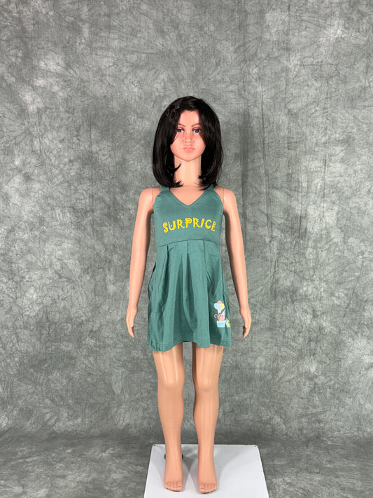 Kids Cotton Sleeveless Frock - Green
