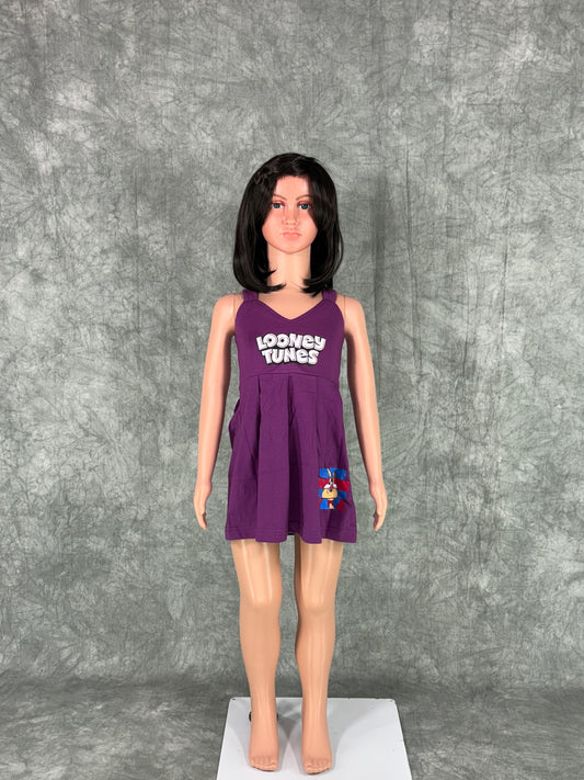 Kids Cotton Sleeveless Frock - Purple