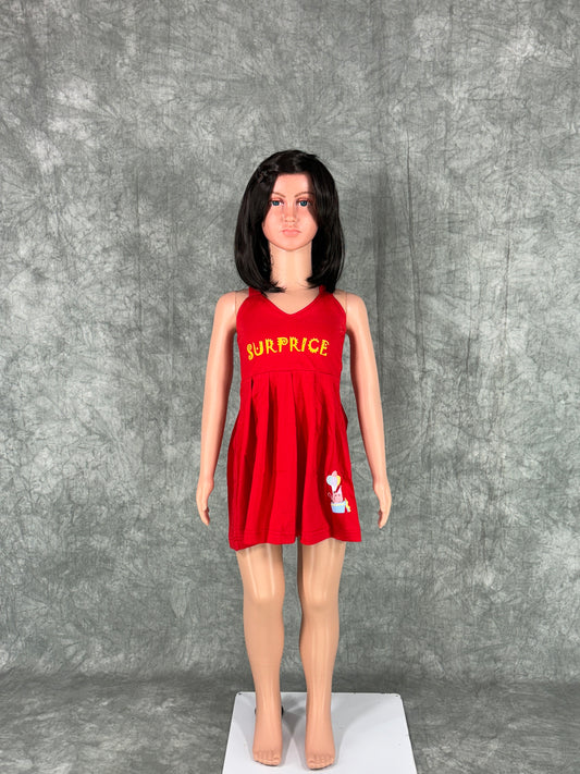 Kids Cotton Sleeveless Frock - Red