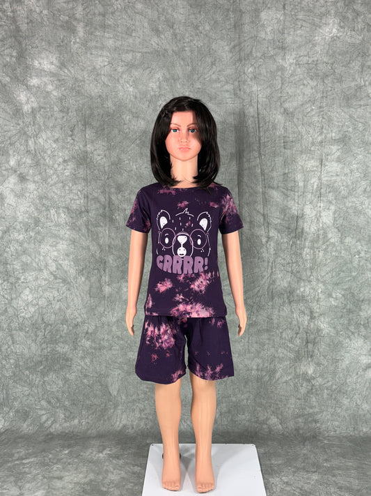 Kids Unisex Tie & Dye Shorts Set - Purple