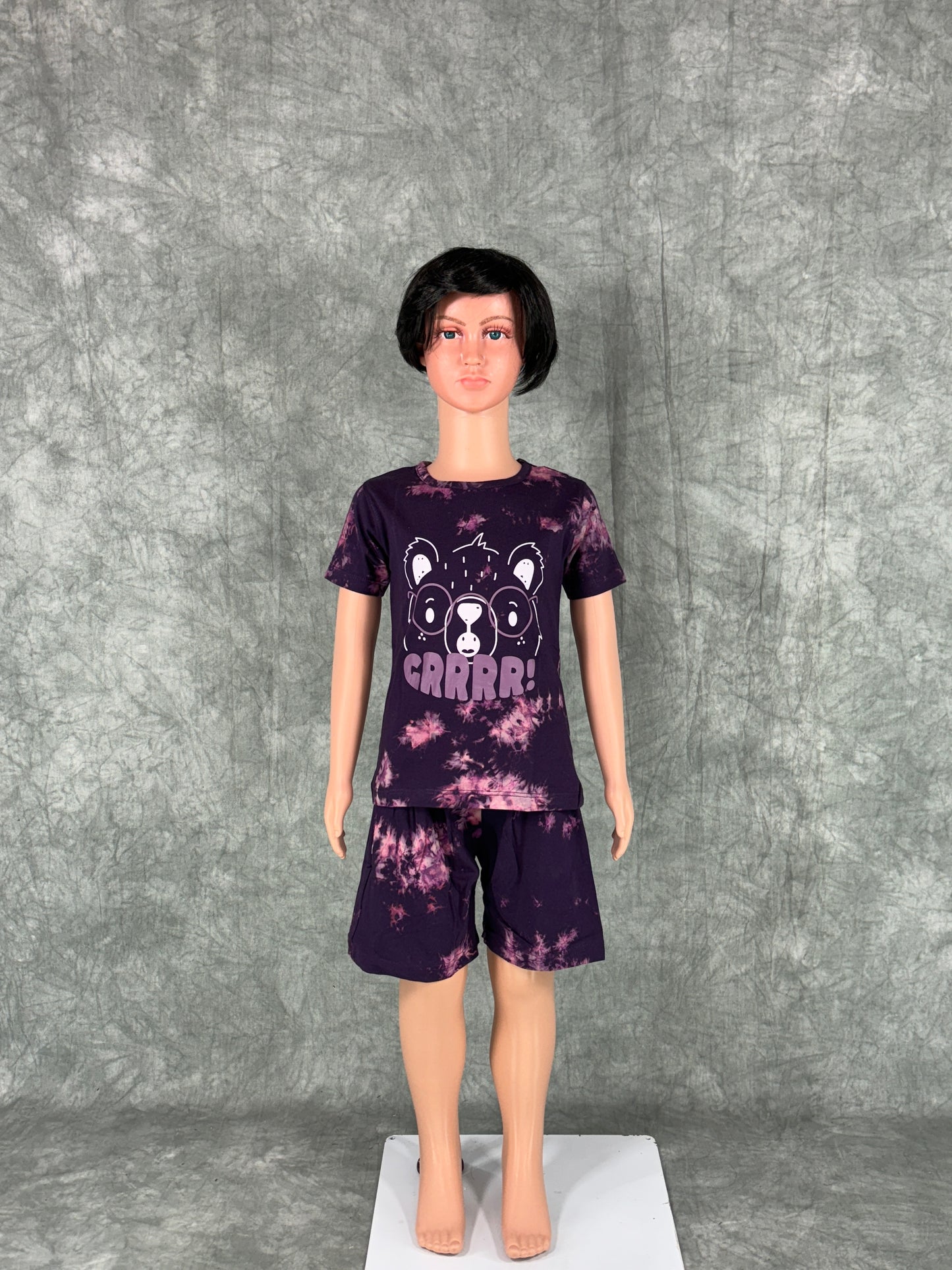 Kids Unisex Tie & Dye Shorts Set - Purple