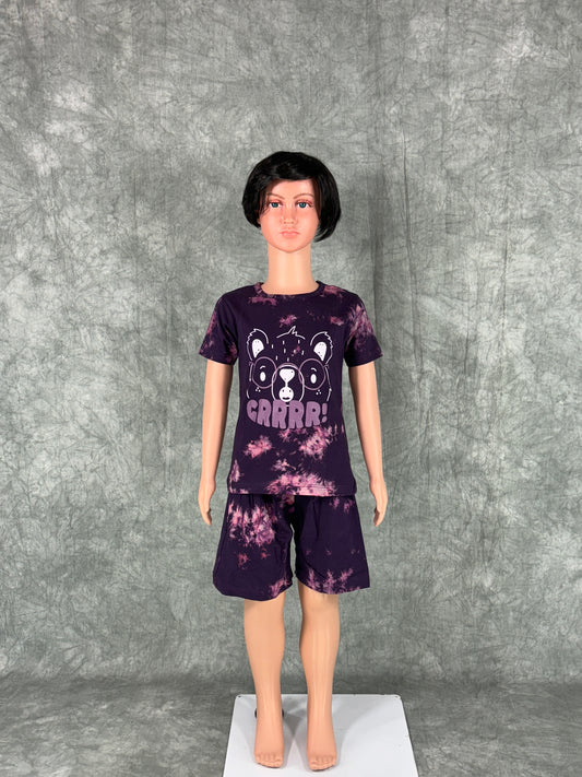 Kids Unisex Tie & Dye Shorts Set - Purple