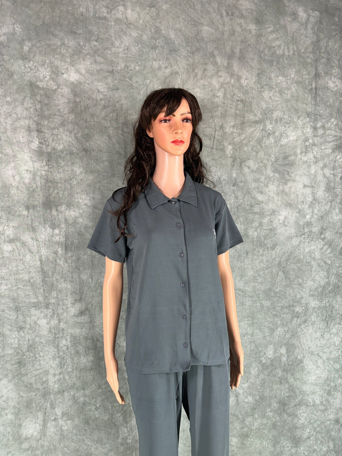 Miraya Collar Neck Capri Set for Women - Grey