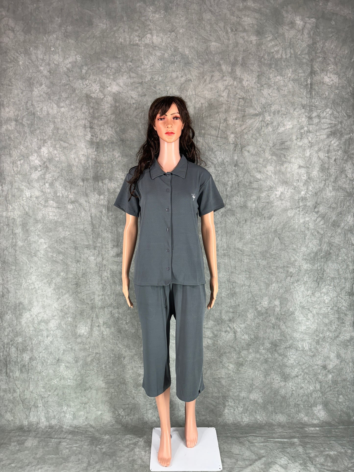 Miraya Collar Neck Capri Set for Women - Grey