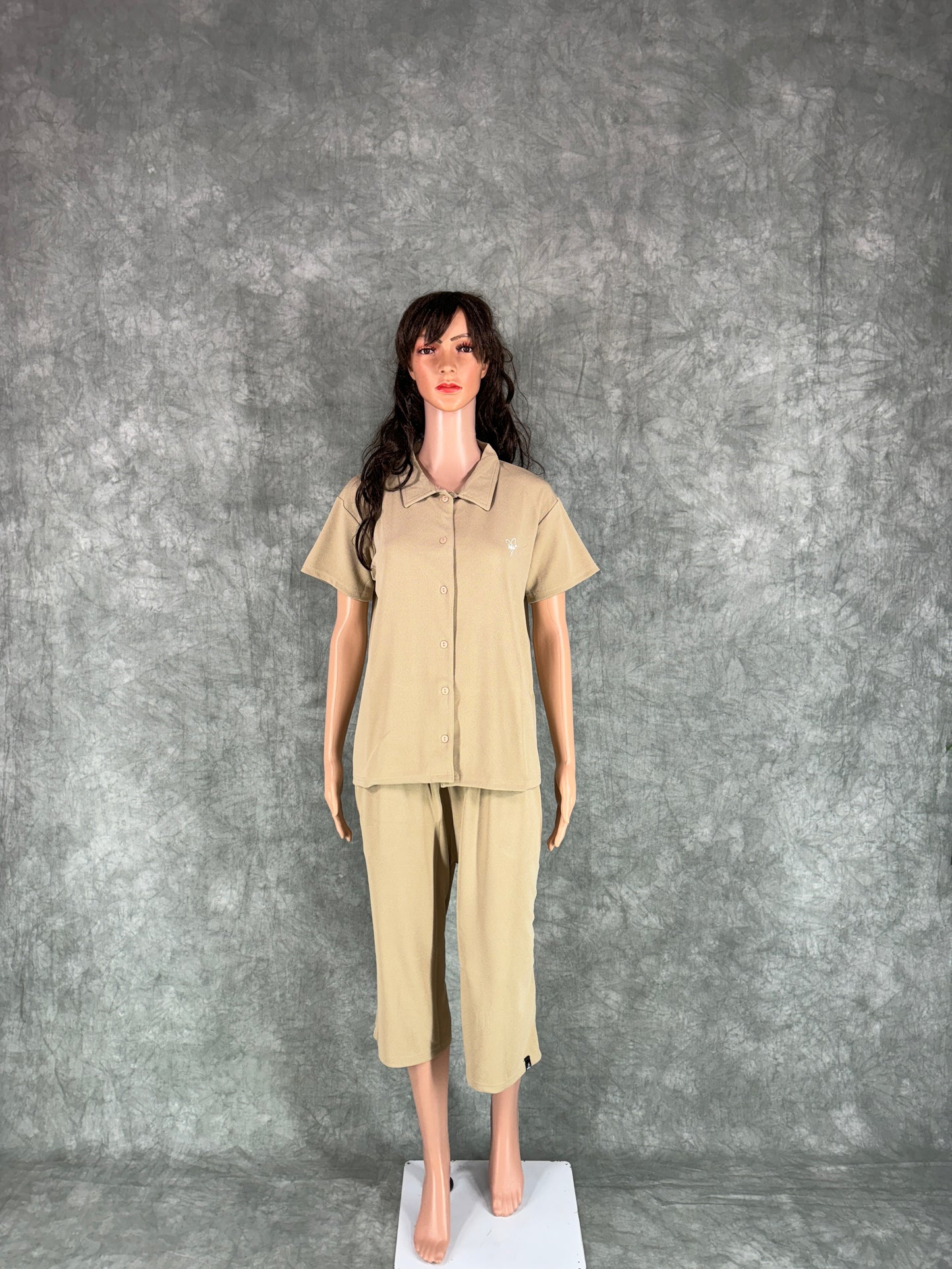 Miraya Collar Neck Capri Set for Women - Beige