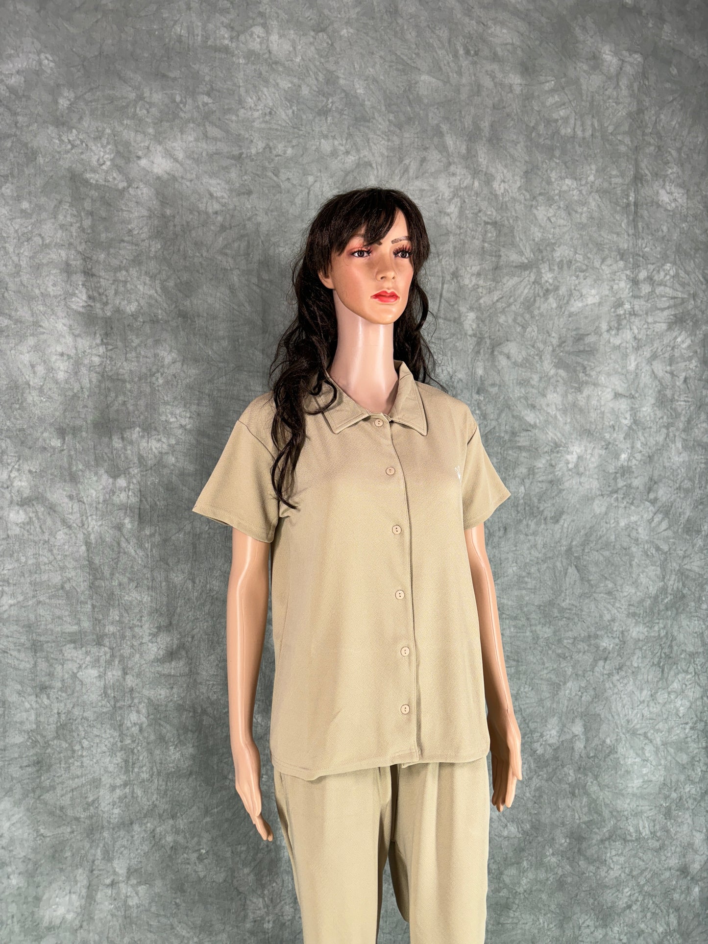 Miraya Collar Neck Capri Set for Women - Beige