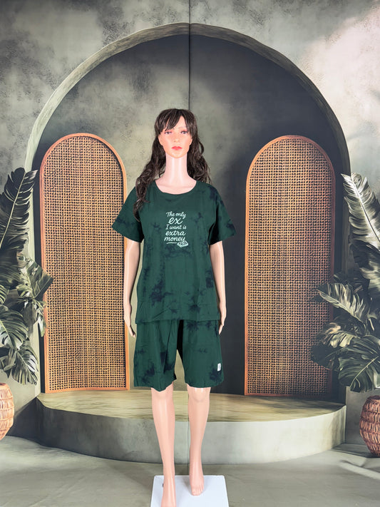 Dhriya Tie & Dye Shorts Set for Women - Dark Green