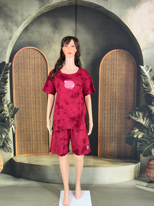 Dhriya Tie & Dye Shorts Set for Women - Maroon