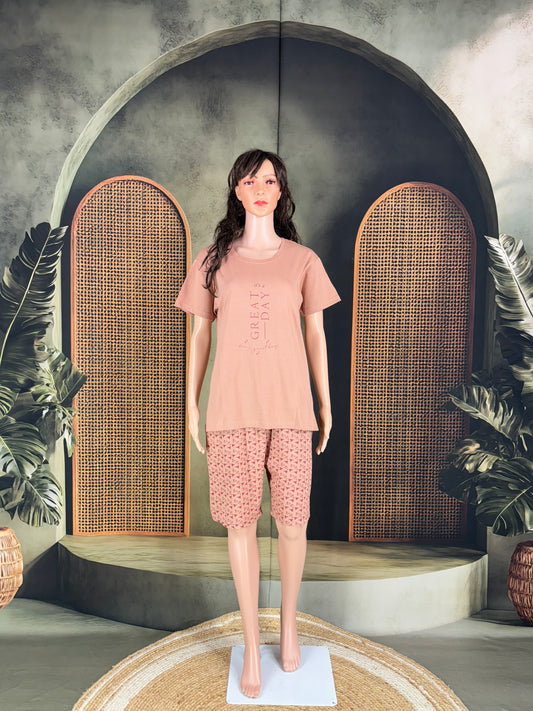 Tiya Cotton Shorts Set for Women - Beige