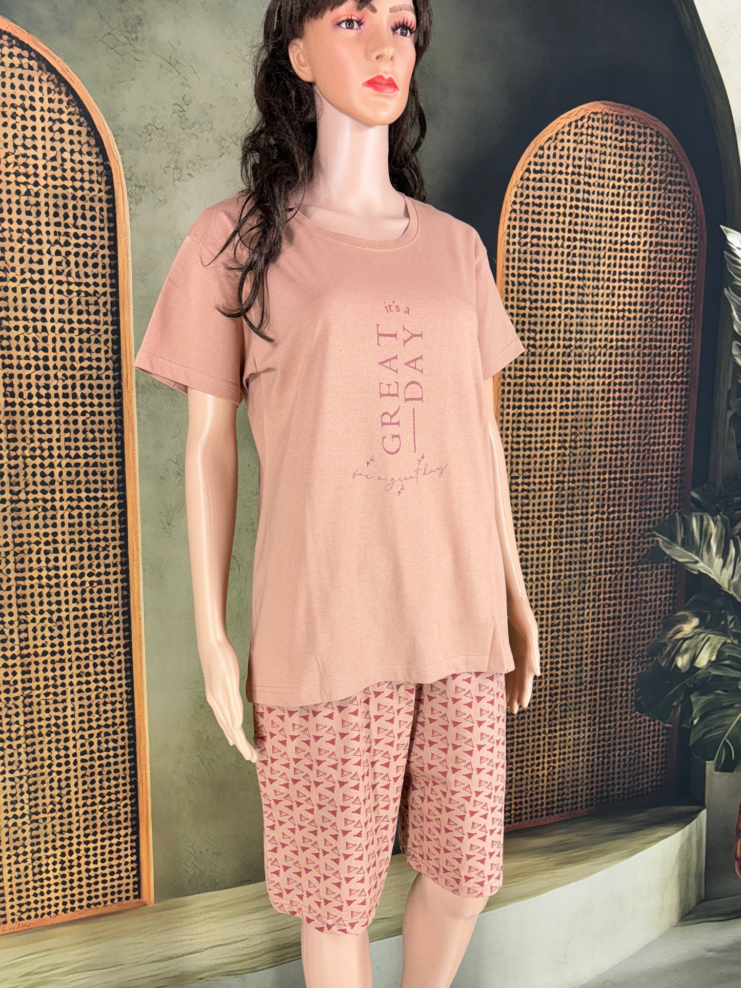 Tiya Cotton Shorts Set for Women - Beige