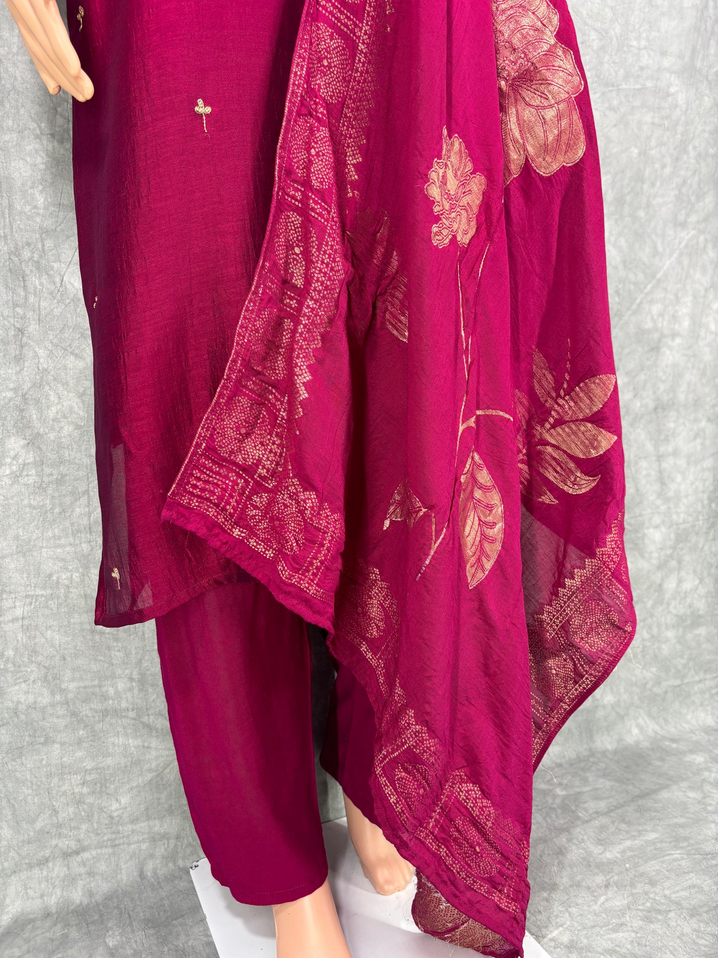 Tishya - Chinon Chiffon Hand Work Kurta with Muslin Zari Dupatta and Pant- Maroon