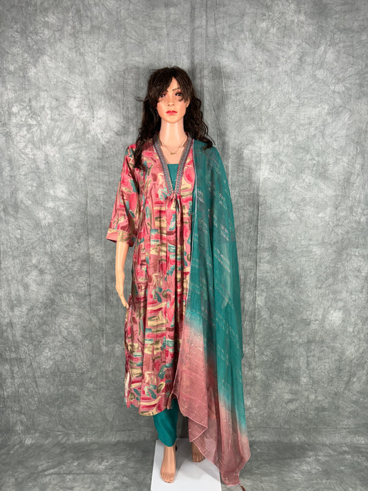 Tanya - Viscose Silk A-line Kurta With Pant and Dupatta