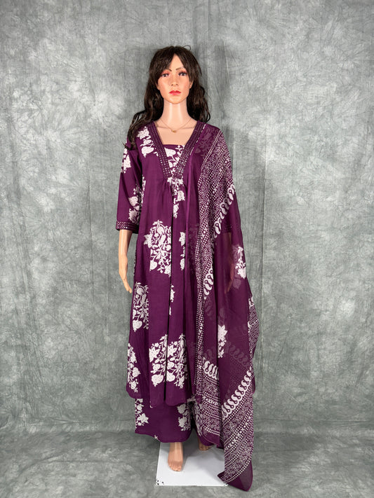 Rithanya - Floral Printed Cotton Kurta with Pant and Dupatta