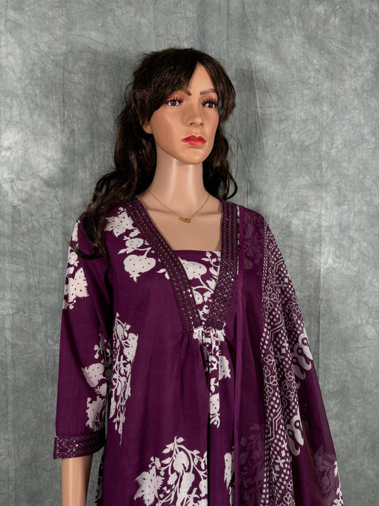 Rithanya - Floral Printed Cotton Kurta with Pant and Dupatta