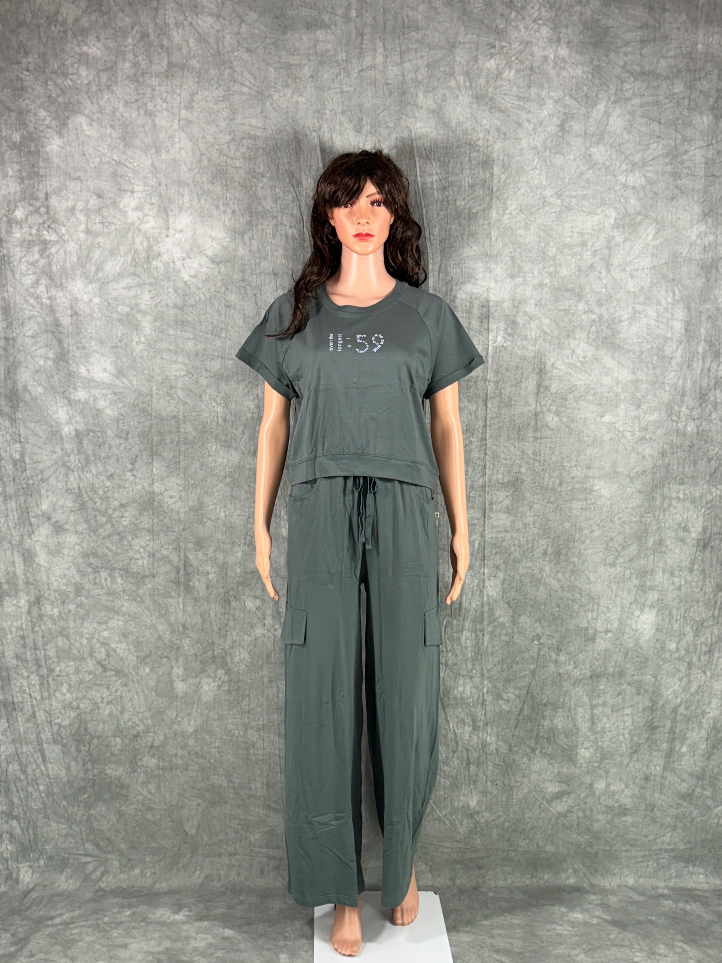 Crop Top & Cargo Pants for Women - Grey