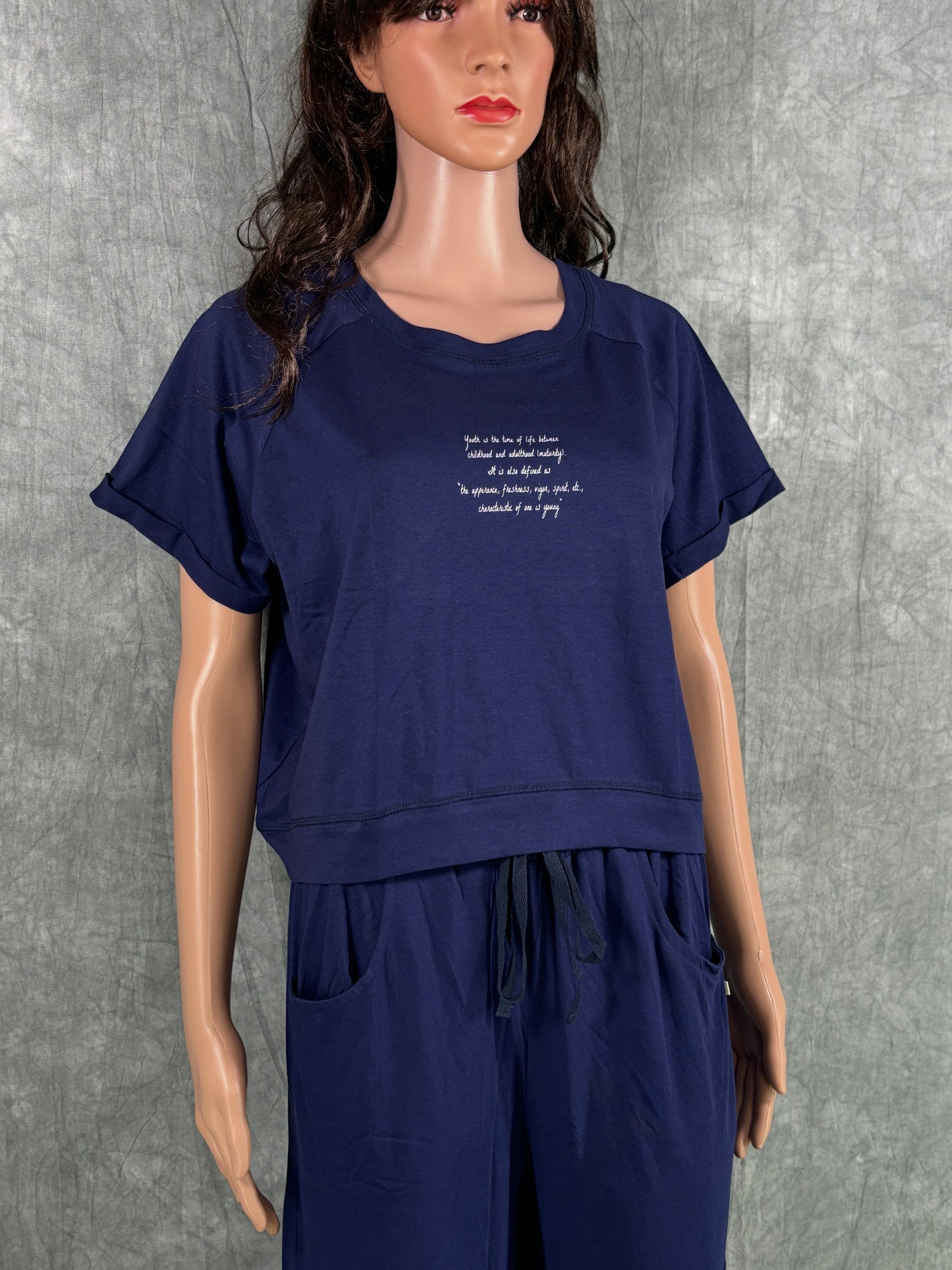 Crop Top & Cargo Pants for Women - Blue