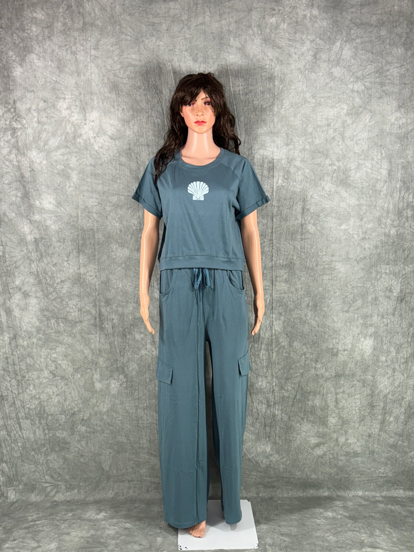 Crop Top & Cargo Pants for Women - Blue
