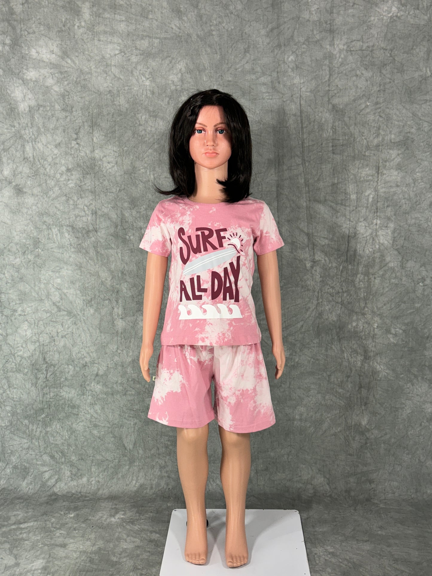 Kids Unisex Tie & Dye Shorts Set - Pink